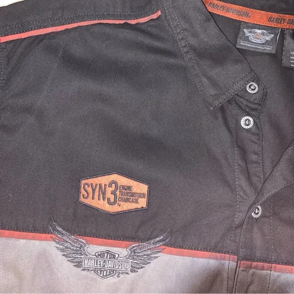 Harley-Davidson Iron Block Shirt Men's 3XL Black Button Up Garage Mechanic Wings - Picture 10 of 11
